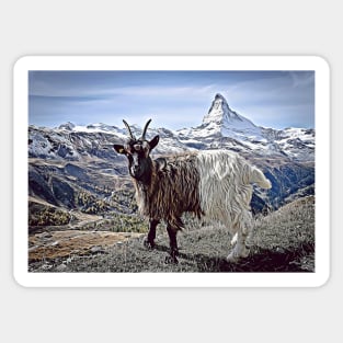 Matterhorn and Goat, Zermatt, Switzerland, Sticker